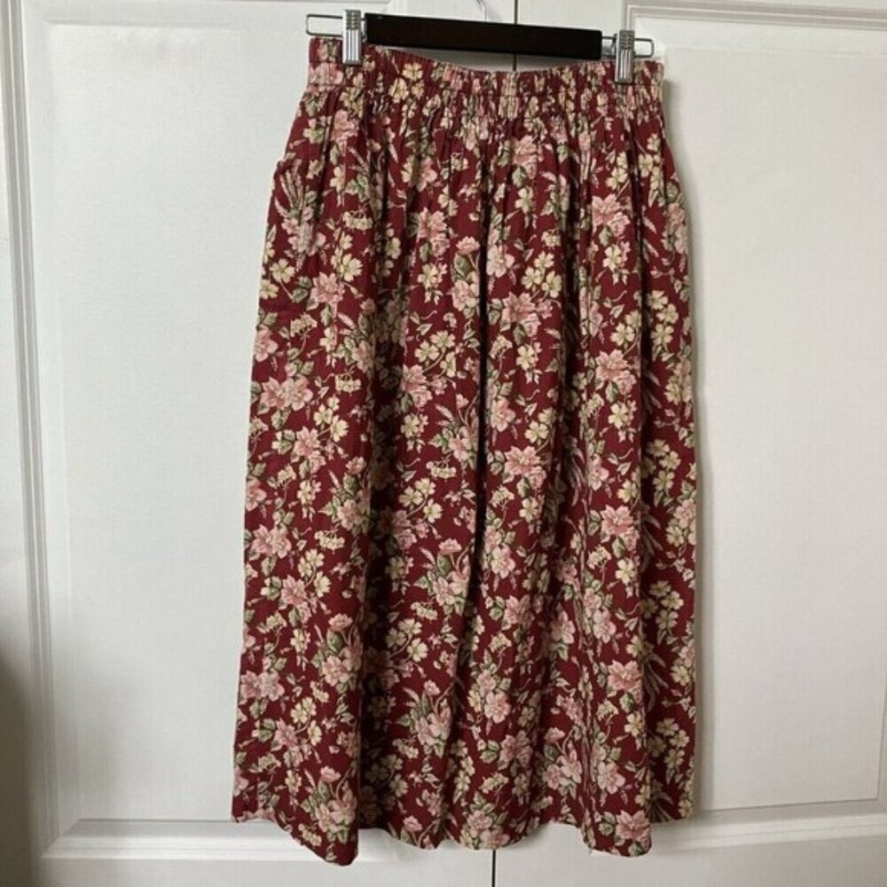 Vintage Floral Skirt Womens M Shirt Pals by Helen Red Cottagecore Modest Button